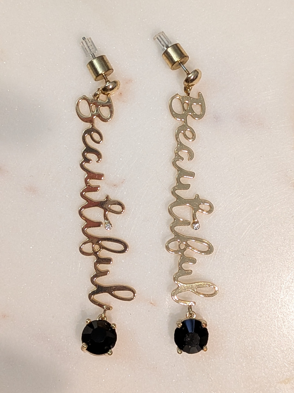 BCBGeneration Beautiful Cursive Script Gold Dangle Earrings